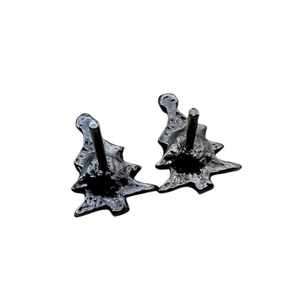 Vintage Christmas Tree Stud Earrings - Holiday Festive Silver Tone Jewelry - Picture 3 of 7